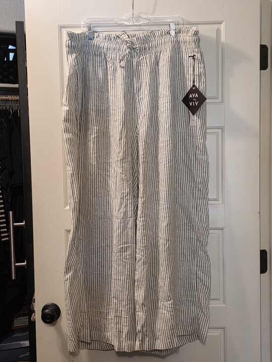 Ava & Viv Pants - Ava & Viv Cream Linen Pants With Navy Pinstripes